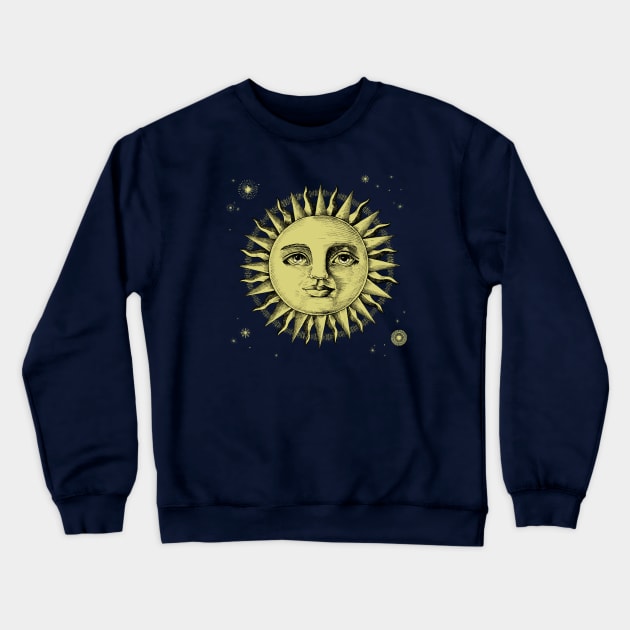 Celestial Antique Sun Engraving With Stars Crewneck Sweatshirt by LittleBunnySunshine